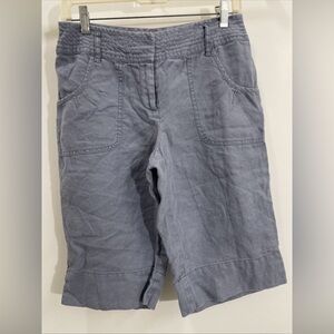 J Jill Women’s 4 Genuine Fit Below Waist Bermuda Shorts Blue Pockets 100% Linen